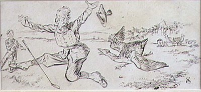 被攻击的高尔夫球手，来自《Graphic》杂志的插图，约1870年出版（平版）。 作者 亨利·桑德考克