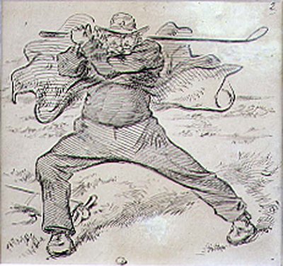 混乱的高尔夫球手，来自《Graphic》杂志的插图，约1870年出版（平版）。 作者 亨利·桑德考克