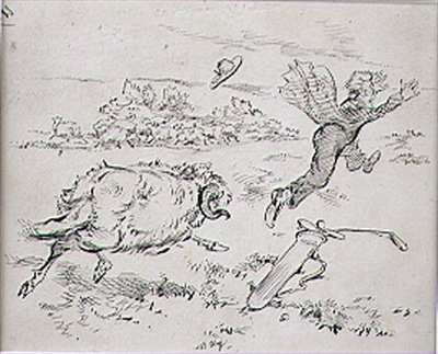 被打扰的高尔夫球手，来自《Graphic》杂志的插图，约1870年出版（平版）。 作者 亨利·桑德考克