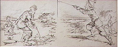 被大风吹乱的高尔夫球手，来自《Graphic》杂志的插图，约1870年出版（平版）。 作者 亨利·桑德考克