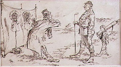 高尔夫球手被推销员打扰，插图到Graphic杂志，酒吧。 C，1870 作者 亨利·桑德考克