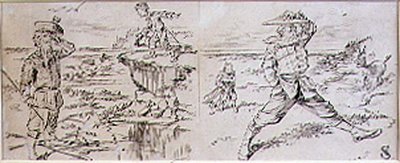 不耐烦的高尔夫球手，来自《图形》杂志的插图，约1870年出版（平版）。 作者 亨利·桑德考克