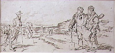被高尔夫球员打扰的路人，来自《Graphic》杂志的插图，约1870年出版（平版）。 作者 亨利·桑德考克