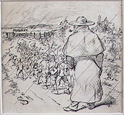 雨中的小学生高尔夫球员，来自《Graphic》杂志的插图，约1870年出版（平版）。 作者 亨利·桑德考克