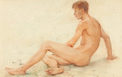 研究一个坐着的男性裸体，向右拐 作者 Henry Scott Tuke