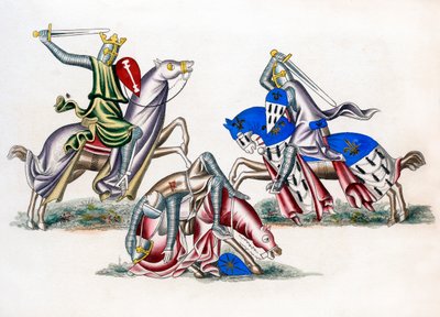 骑士战斗，c1260，1843。 作者 亨利·肖