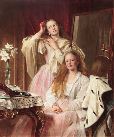 1869年，他们的梳妆台上的艾玛和弗雷德里卡银行的肖像 作者 Henry Tanworth Wells