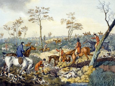 绘制封面，出自《猎狐》，由托马斯-萨瑟兰（1785-1838）雕刻（彩色平印）。 作者 亨利·托马斯（之后）阿尔肯