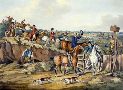 走了，来自《猎狐》，由托马斯-萨瑟兰（1785-1838）雕刻（彩色平印）。 作者 亨利·托马斯（之后）阿尔肯