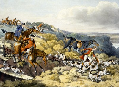 死亡，出自《猎狐》，由托马斯-萨瑟兰（1785-1838）雕刻（彩色平印）。 作者 亨利·托马斯（之后）阿尔肯