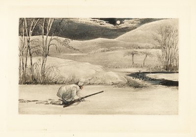 英国绅士爬在结冰的河岸上捕猎野鸭。 作者 亨利·托马斯·阿尔肯