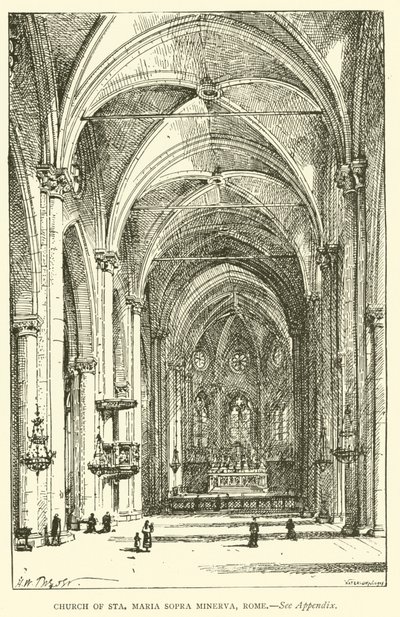 罗马Sta Maria Sopra Minerva教堂（雕刻）。 作者 亨利威廉布鲁尔