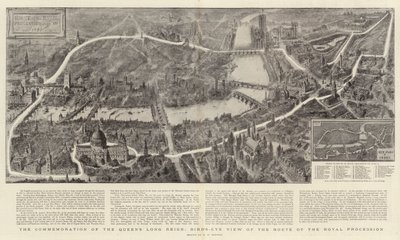 纪念女王的长期统治，鸟瞰皇家游行的路线 作者 Henry William Brewer