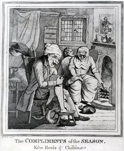 季节的赞美，Kibe Heels和Chillblains，1785年 作者 亨利·威廉·本伯里