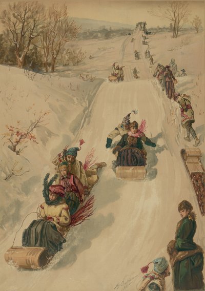Tobogganing，作者：L. Prang and Co.，1886（aquatint） 作者 桑德姆之后的亨利