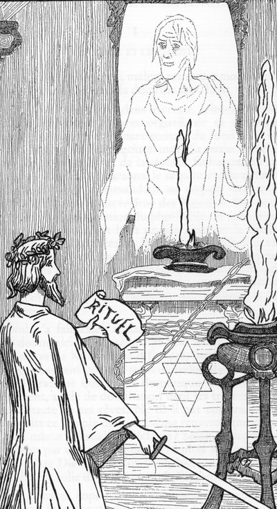 招魂术唤灵 亨利-德-马尔沃斯特（Henry de Malvost）根据儒勒-布瓦（Jules Bois）1895 年《撒旦教与魔法》绘制的图画 私人收藏 作者 亨利·德·马尔沃斯特