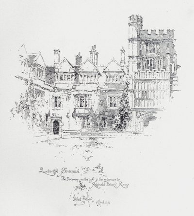 牛津布拉塞诺斯学院，展示了英国牧师和作家雷金纳德·希伯 (Reginald Heber) 房间的入口（石版画） 作者 赫伯特（后）雷尔顿