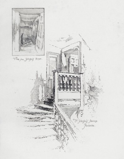 英国作家塞缪尔约翰逊的房间和楼梯，牛津彭布罗克学院（石版画） 作者 赫伯特（后）雷尔顿