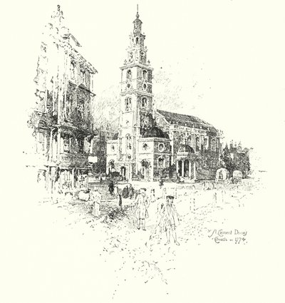 St Clement Danes Church, London, in 1774 (litho) 作者 赫伯特（后）雷尔顿