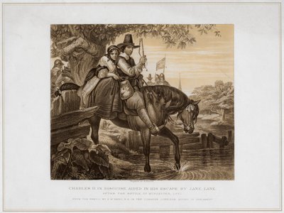 查尔斯二世（Charles II）在《伪装中的援助》（Jane Lane ... 1651），十九世纪 作者 赫伯特·伯恩