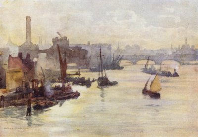 Autumn Afternoon, from Southwark Bridge (colour litho) 作者 赫伯特·孟席斯（后）马歇尔