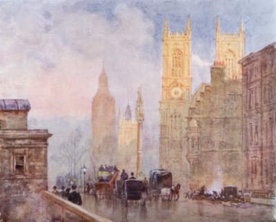 The End of Victoria Street, Westminster (colour litho) 作者 赫伯特·孟席斯（后）马歇尔
