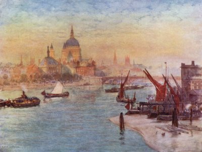 View from Waterloo Bridge (colour litho) 作者 赫伯特·孟席斯（后）马歇尔
