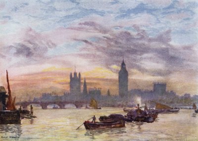 Westminster Towers (colour litho) 作者 赫伯特·孟席斯（后）马歇尔