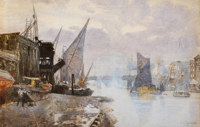 班克赛德泰晤士河上的船运，约 1884 年（水彩画） 作者 赫伯特·孟席斯·马歇尔