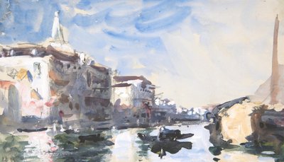 大运河上的场景，威尼斯，19世纪。 作者 大力神布拉巴松布拉巴松