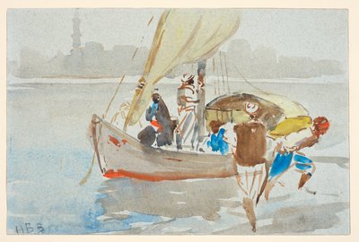 开罗风景（？）（原名 "威尼斯风景"），约 1860-97（浅蓝色绒面纸上的水彩，已下放） 作者 大力神布拉巴松布拉巴松