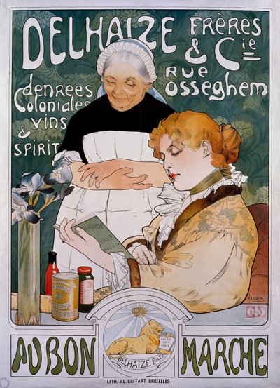 女士和女仆，Delhaize Freres et Cie公司的海报。 作者 Herman Richir