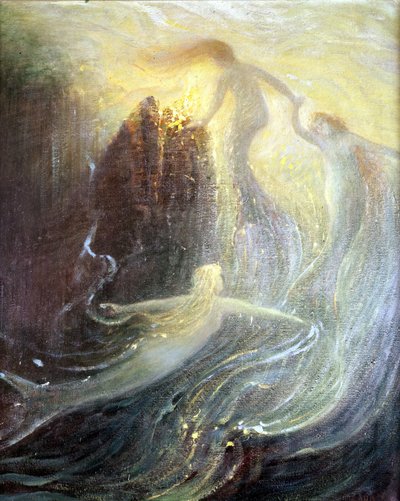 Set for the opera “Les filles du Rhine”” by Richard Wagner, created in 1869: painting by Herman Hendrich. Wagner Museum Bayreuth. 作者 赫尔曼·亨德里希