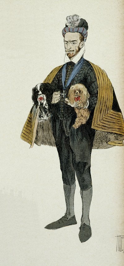 亨利三世 (1551-1589)、法国国王 (1574-1589) 和波兰国王 (1574) 的肖像。 插图 1907，由 Hermann Vogel (1856-1918) 绘制。 颗粒收集。 作者 赫尔曼·沃格尔