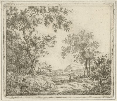 有绘图员和步行者的风景画
六幅风景画（系列名称） 作者 赫曼努斯吊臂