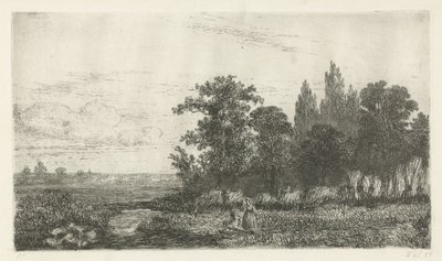 森林边缘溪边的一对男女 作者 Hermanus Jan Hendrik van Rijkelijkhuysen