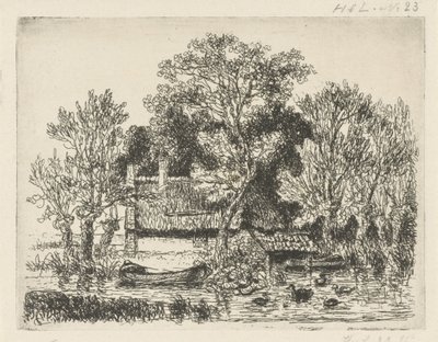 有驳船和鸭子的河景 作者 Hermanus Jan Hendrik van Rijkelijkhuysen