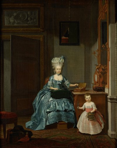 苏珊娜-凡-科伦（Susanna van Collen）（女，莫格）和她的女儿
苏珊娜-科妮莉亚-莫格（Suzanna Cornelia Mogge，1753-1806 年）。亨德里克-穆尔曼（Hendrik Muilman，1743-1812 年）的第二任妻子，以及她与费迪南德-凡-科伦（Ferdinand van Collen，1741-73 年）所生的女儿约翰娜-费迪南达（Johanna Ferdinanda，1774-1833 年）。 作者 赫曼努斯·努曼