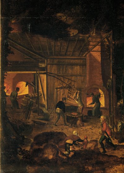 铜矿，细节（木板油画） 作者 Herri met de (c.1510 p.1550) Bles