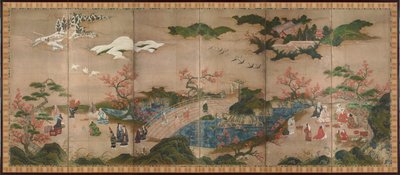 Mapple Viewers - 六个面板的屏幕 - Kano Hideyori（活跃于 1565-1576 年）的作品，纸本水彩和水墨 - 日本艺术 作者 加野秀赖