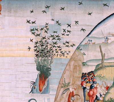 佛兰德挂毯根据 Hieronymus Bosch 创作的四幅挂毯系列。人类生活的苦难（Tribulaciones de la vida humana）。系列中的第三块挂毯。款式灵感来源于希罗尼穆斯-博什的作品。制作地点 布鲁塞尔，未知作坊。1560 年之前 作者 Hieronymus（之后）Bosch