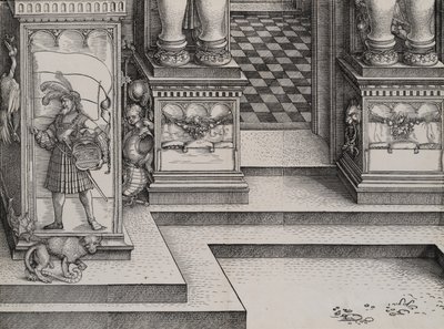右边入口处的下半部分：Die Porten des Adels，以及外墙...，1515。 作者 耶罗尼穆斯·安德烈埃