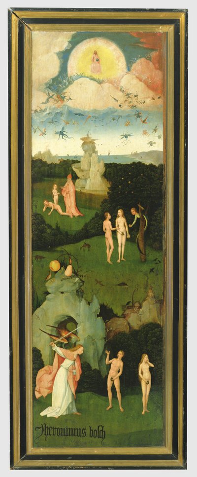 Haywain：三联画的左翼描绘了伊甸园，c.1500（小组） 作者 Hieronymus Bosch
