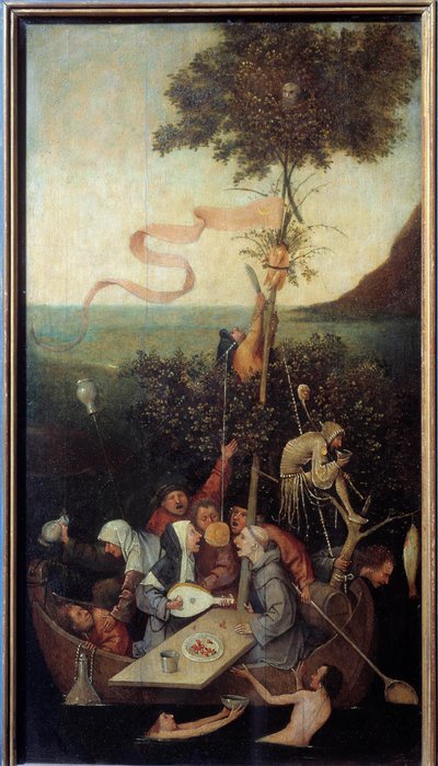 一群醉酒疯子的疯狂场景中殿。 Hieronymus Van Aeken (Aken) 和 Jerome Bosch (1450-1516) 的绘画 作者 Hieronymus Bosch