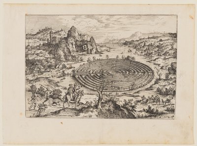 克里特迷宫，选自《圣经》和神话场景风景画 作者 Hieronymus公鸡