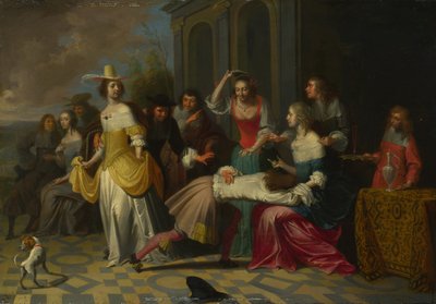 女士们和先生们在演奏La Main Chaude，约1655-1665年 作者 Hieronymus, Janssens
