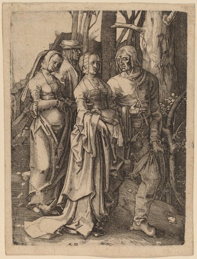 森林中的两对夫妇 作者 卢卡斯·范·莱登 (Lucas van Leyden) 之后的 Hieronymus Wierix