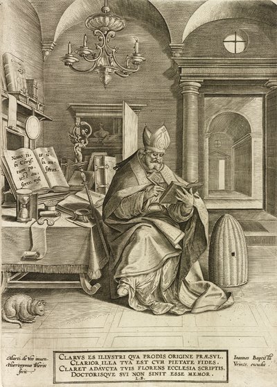 圣安布罗斯，来自教会的四个教父，酒吧。 1586 作者 Hieronymus或Jerome Wierix