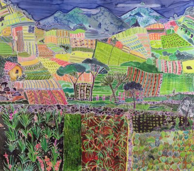 重新审视卷心菜和百合花，危地马拉，2006年（丝绸上的染料）。 作者 希拉里·西蒙（Hilary Simon）