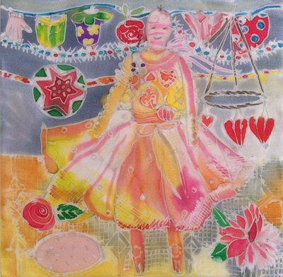 心与花的童话，2006（丝绸染料） 作者 希拉里·西蒙（Hilary Simon）